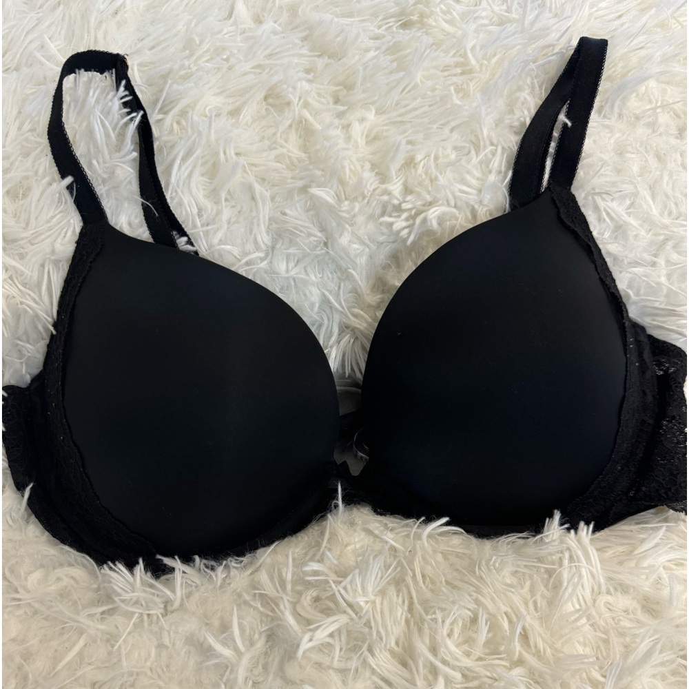 Dream Angels Victorias Secret 38C Pushup Bra Black Floral Lace Padded #1330